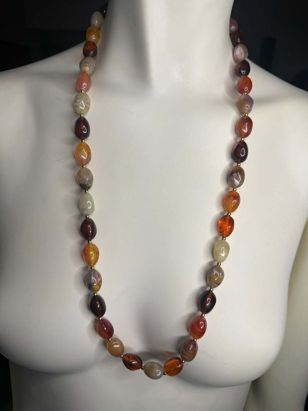 Vintage Multi-Color Swirled Resin Bead Statement Necklace